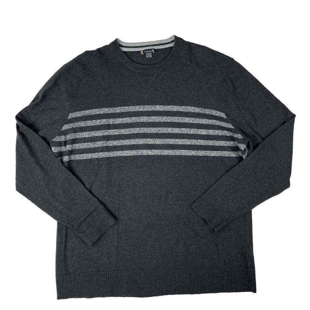 SmartWool Gray w/ Gray Stripe L/S Crewneck Nylon Wool Acrylic Sweater Mens Sz XL